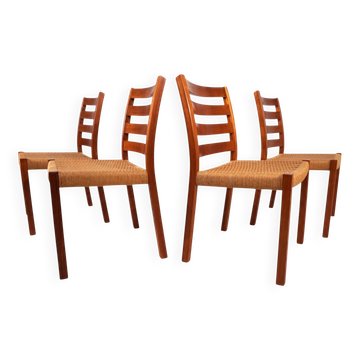 Niels Otto Møller Model 408, Set of 4 Teak Papercord Dining Chairs for J.L.