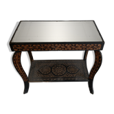 Guéridon vintage 1970 artisanat fait main miroir oriental - 60 x 30 cm