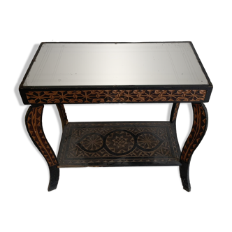 Vintage 1970s handmade side table with oriental mirror - 60 x 30 cm