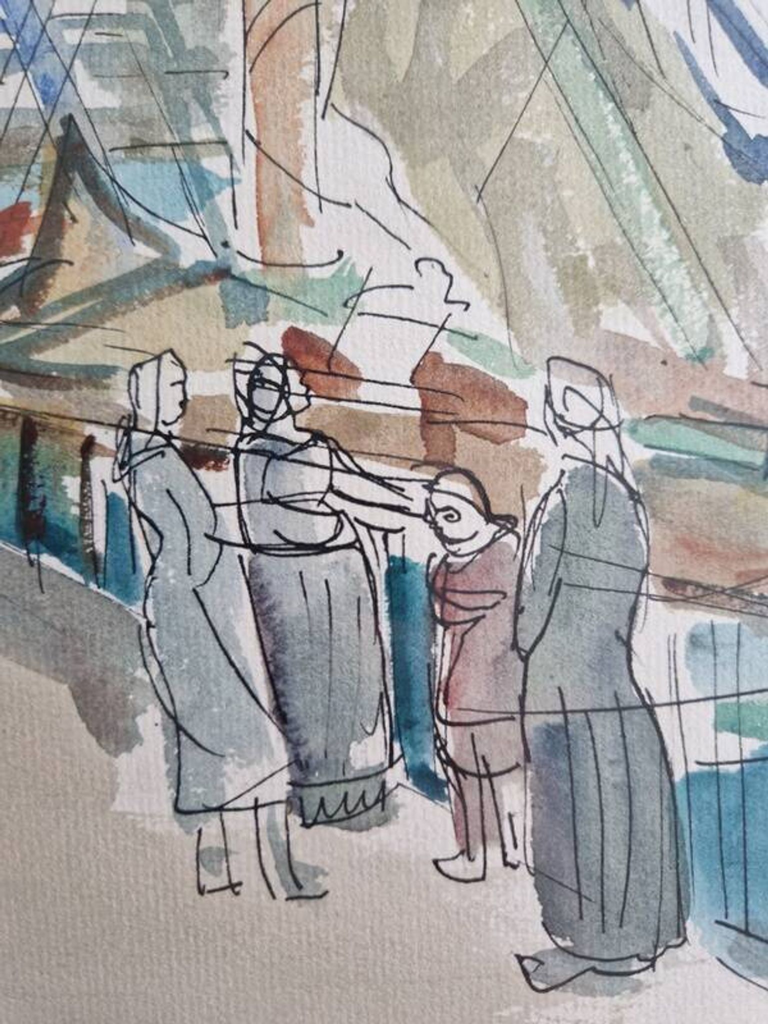Henri Epstein (1891-1944) - Watercolour on paper - Busy port - Signed