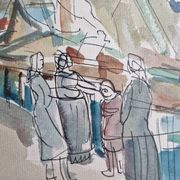 Henri Epstein (1891-1944) - Watercolour on paper - Busy port - Signed