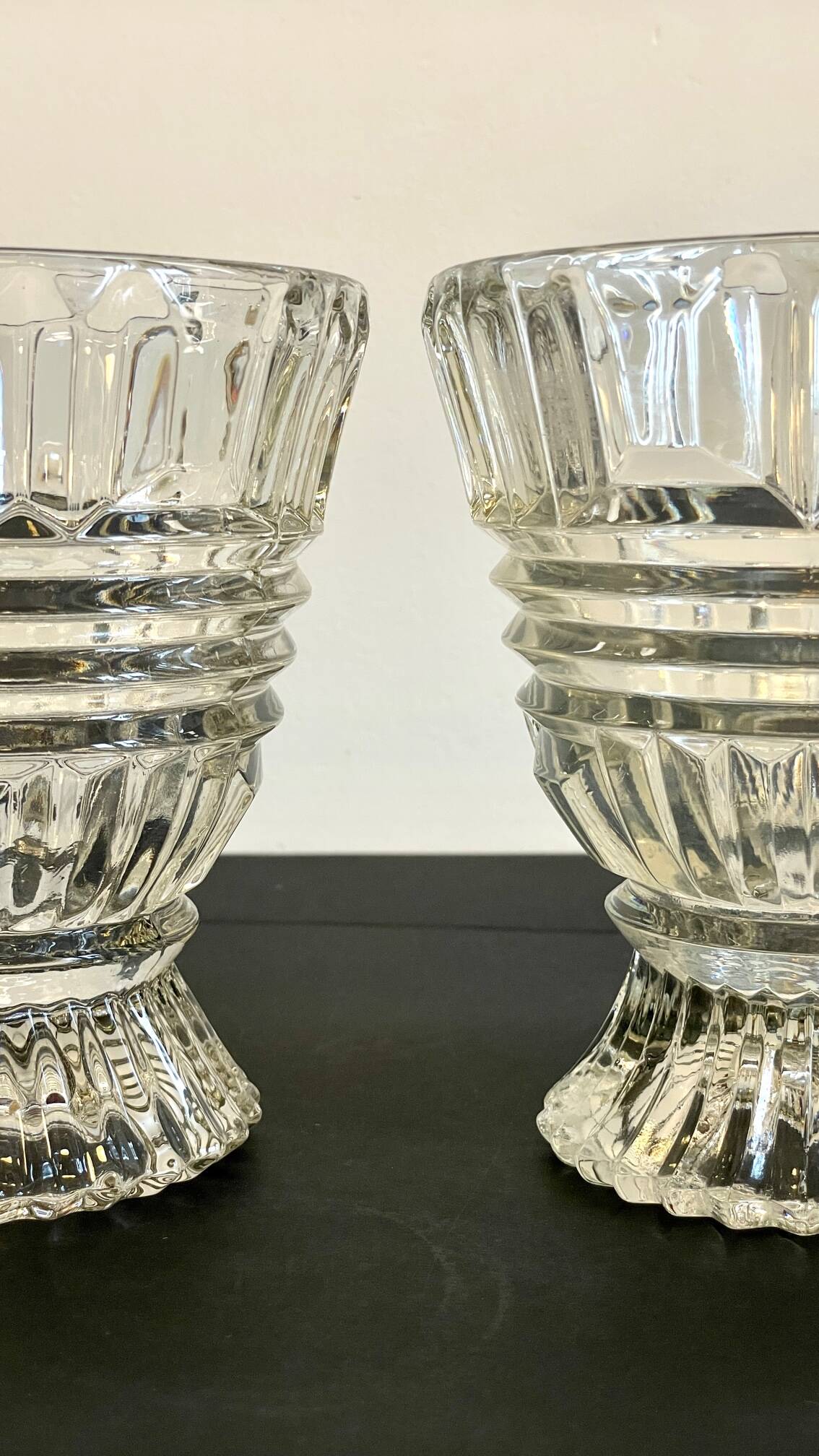 Paire vases géométriques semi-cristal vintage
