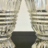 Pair of vintage geometric semi-crystal vases