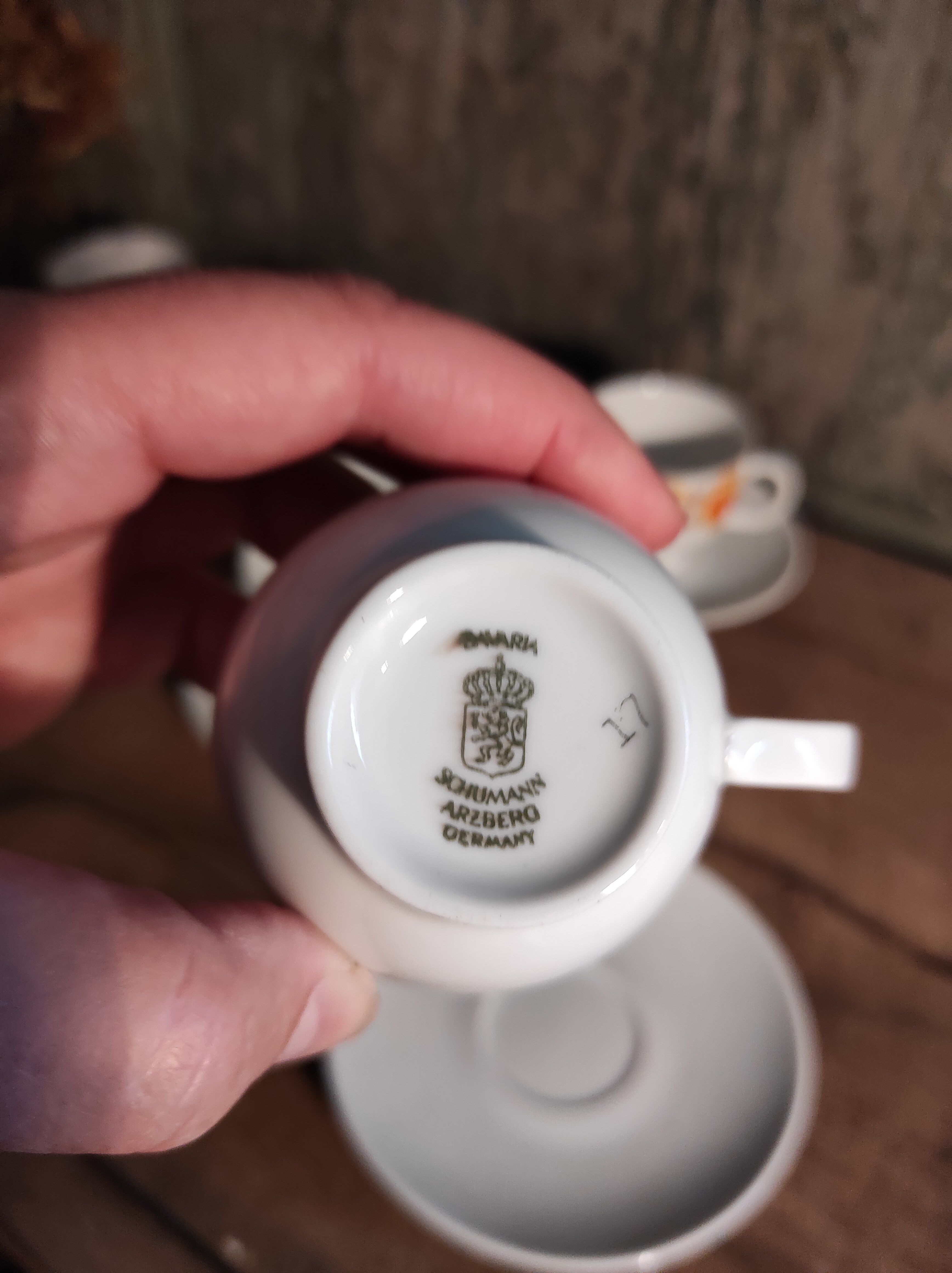 Mid Century Schumann Arzberg German porcelain coffee set in orange and yellow