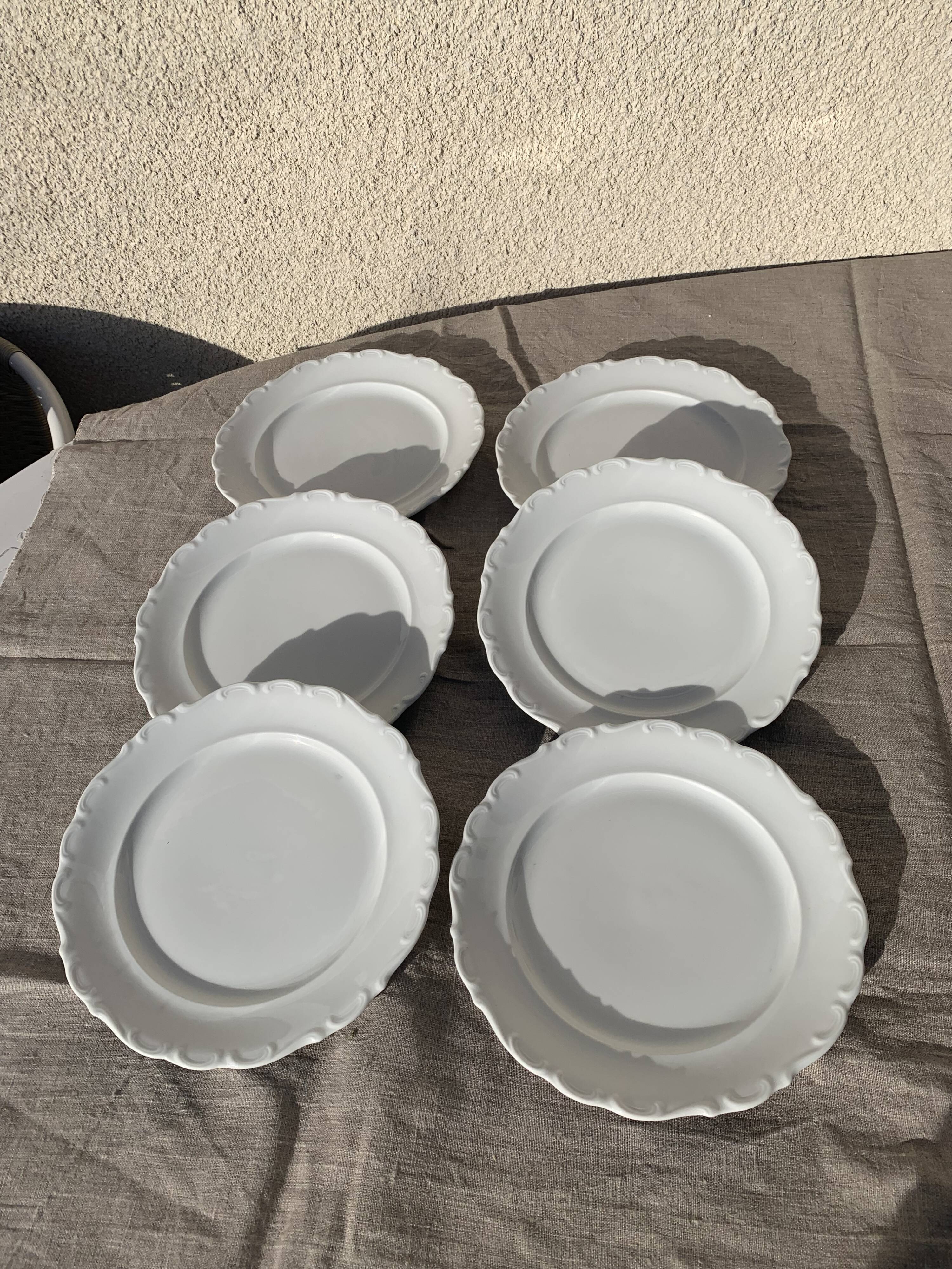 6 flat plates in white earthenware edge scalloon scalloon schumann arzberg germany vintage
