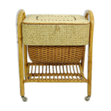 1950s mid century bamboo rattan wicker sewing box or knitting basket