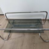 Coffee table in chrome metal and smoked glass design from the 70s