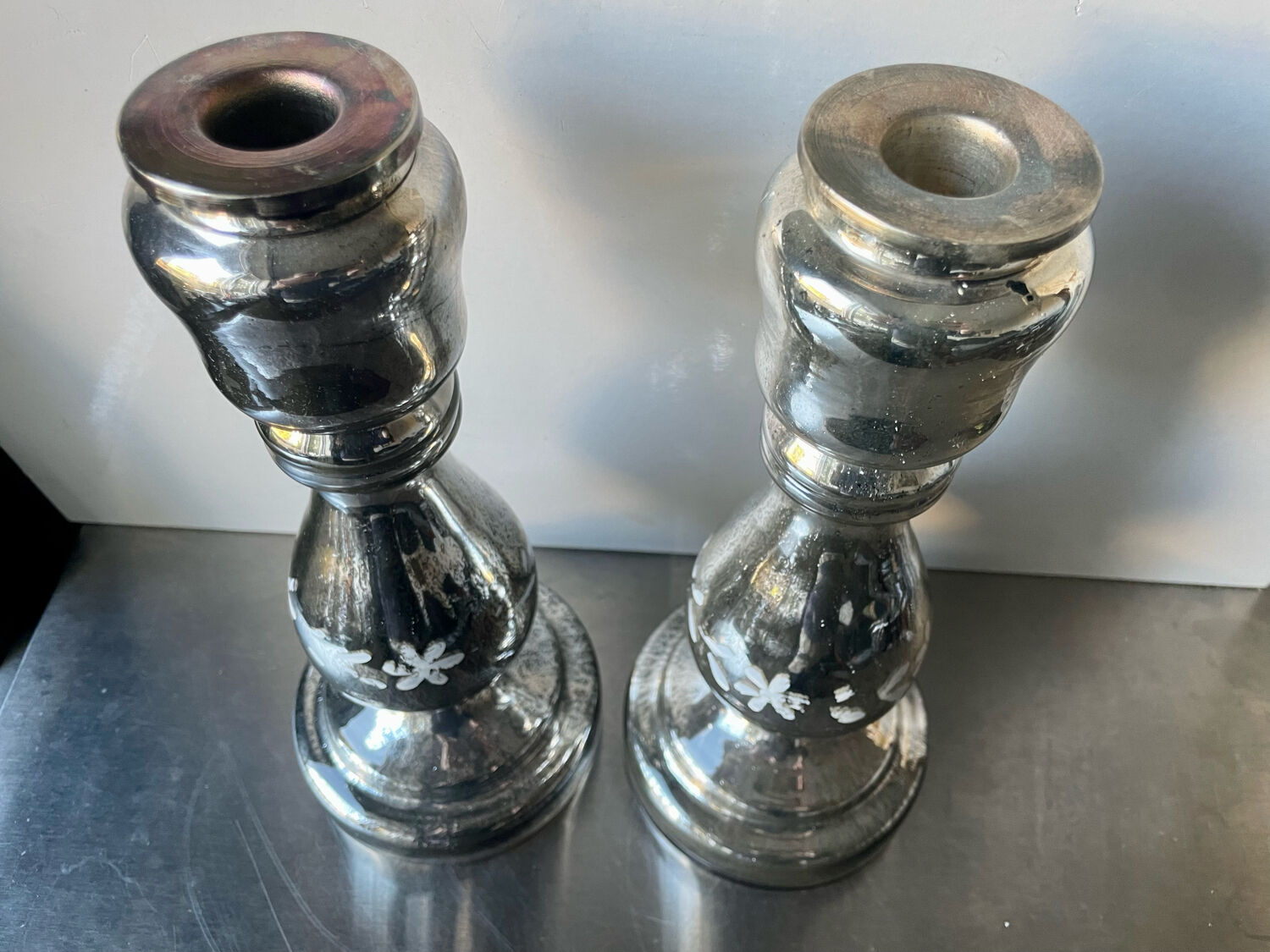 Pair of vintage mercury glass candleholders