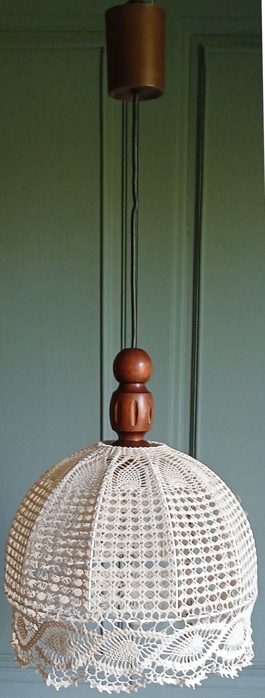 Suspension lampshade with hook and solid wood, Germany circa 1970.