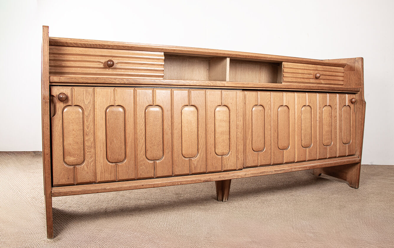 Large sideboard in Oak and Danikowski ceramics, Guillerme and Chambron.