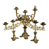 Set of 3 gilt metal candlesticks from the early 20th century.