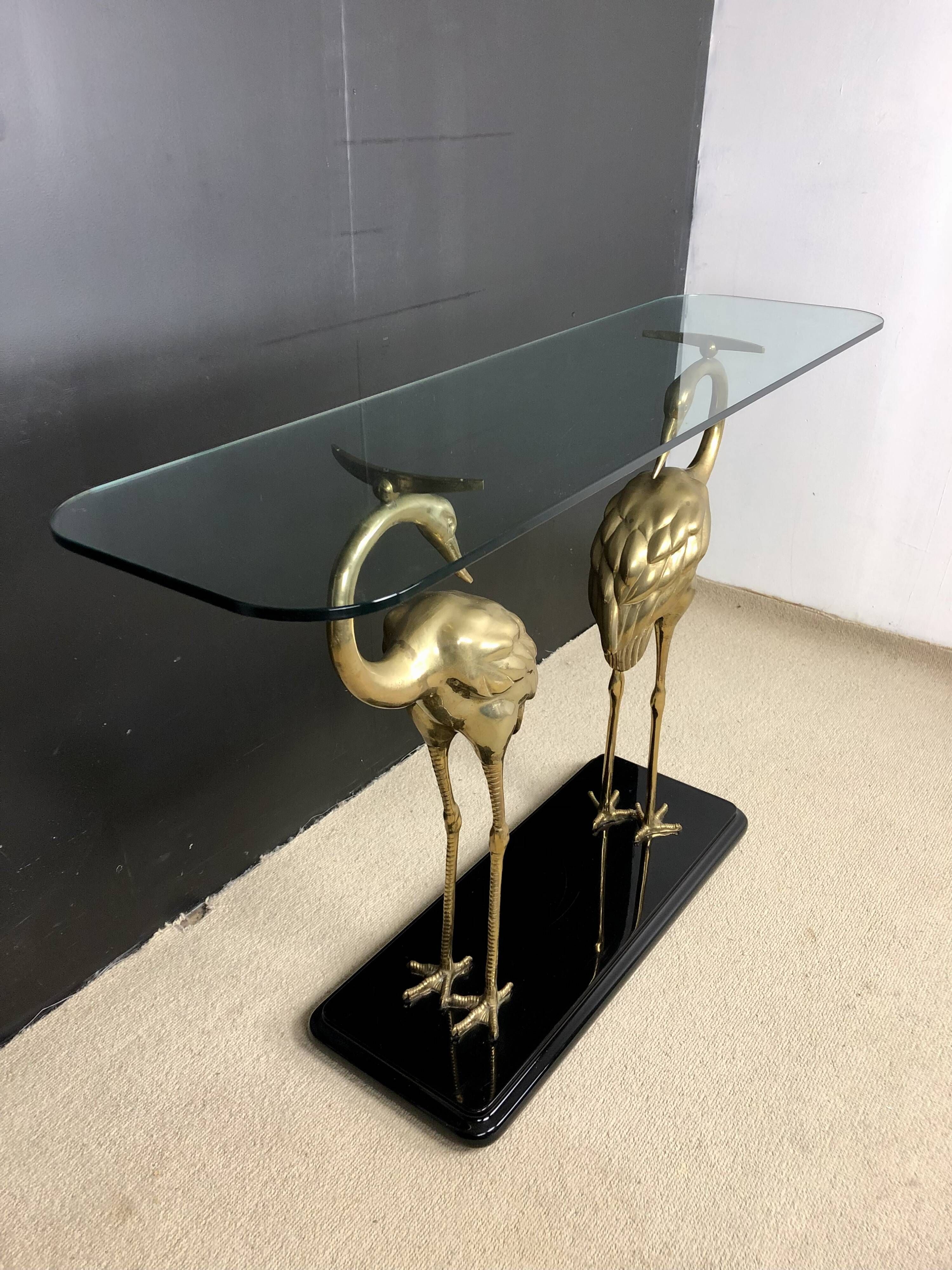 Console échassiers en laiton doré Années 70