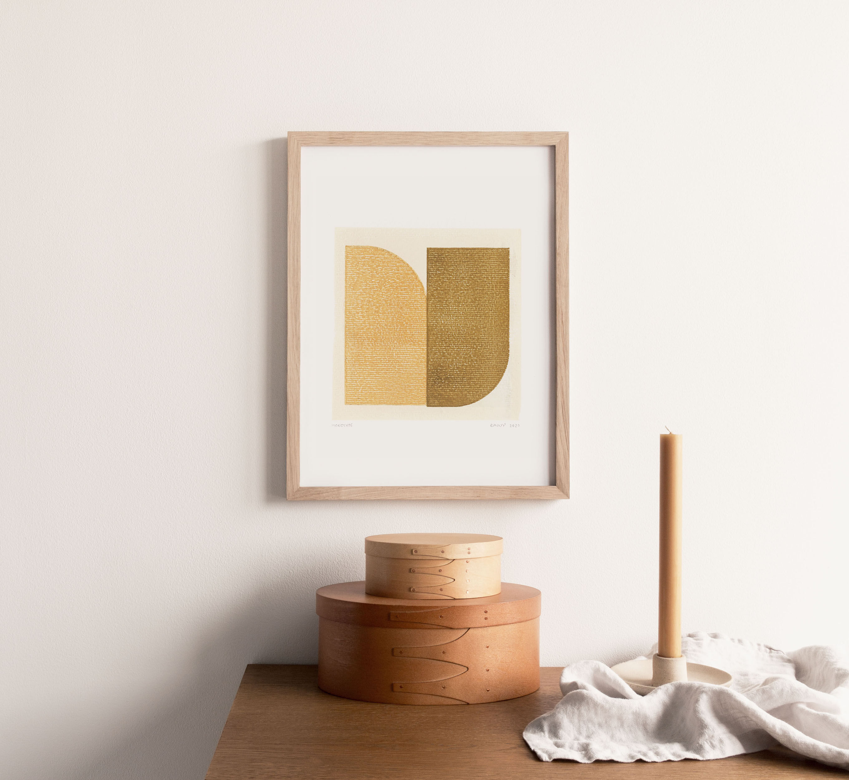 One-design painting on dated and signed paper without frame