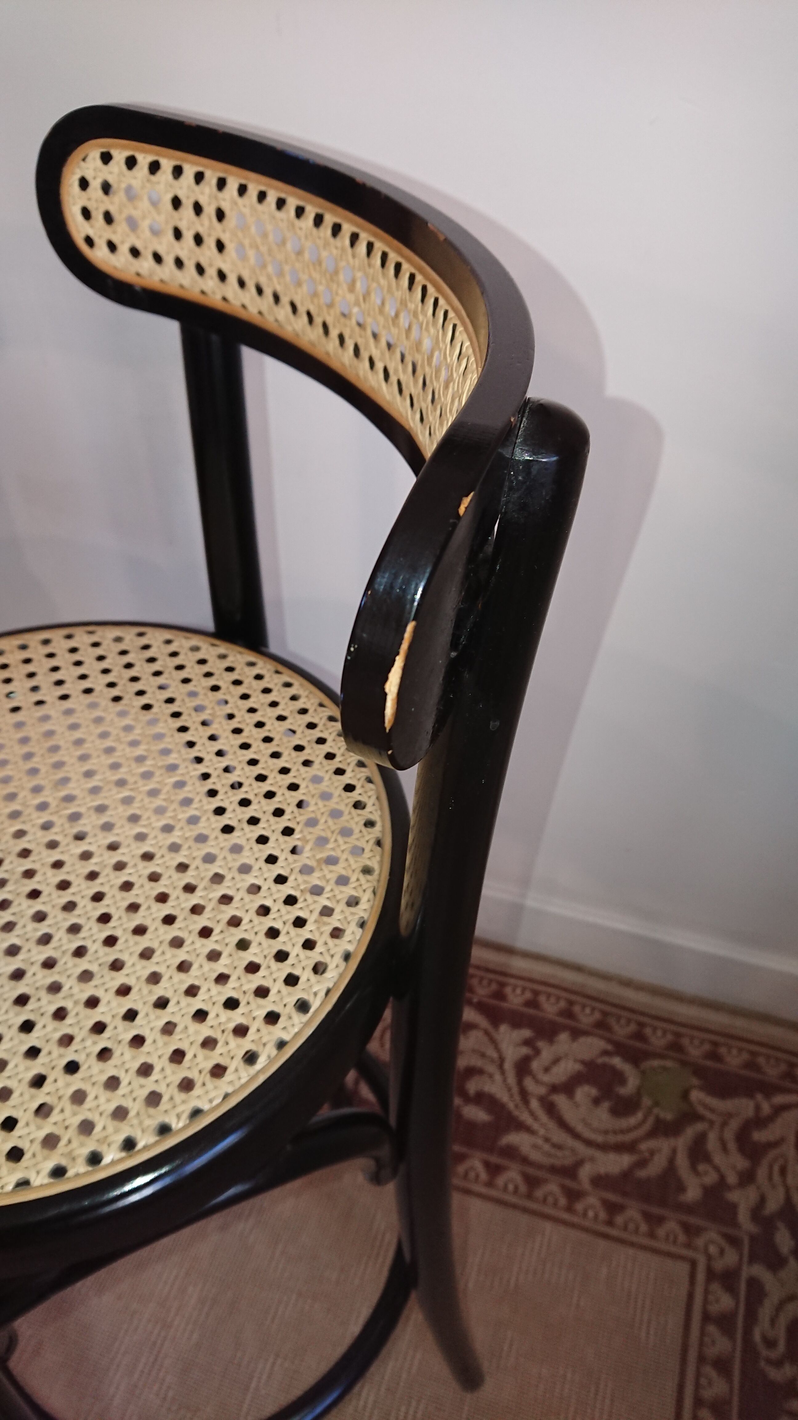 Canned stools black lacquered backrest