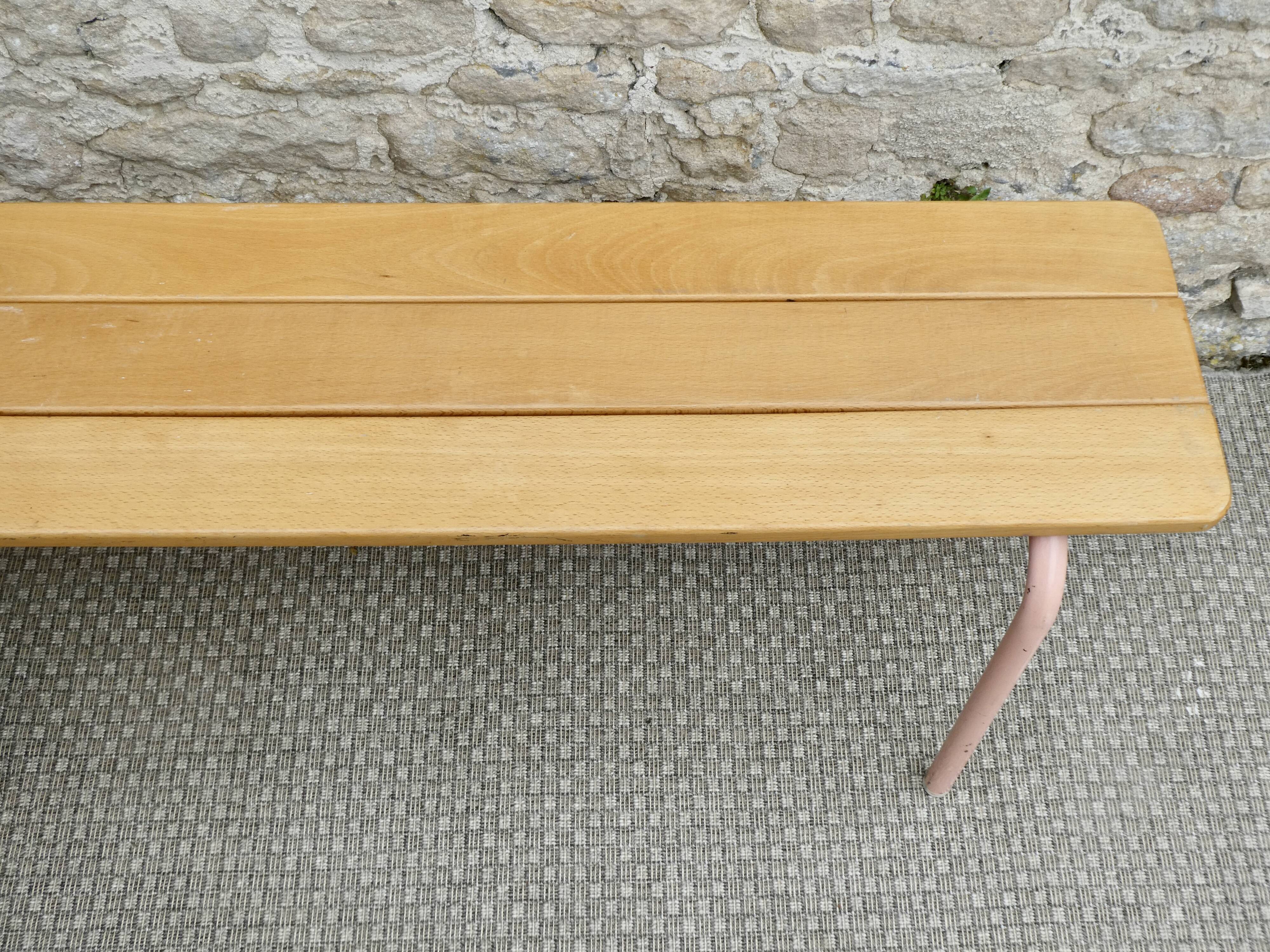 Wooden and metal school bench from the 80s