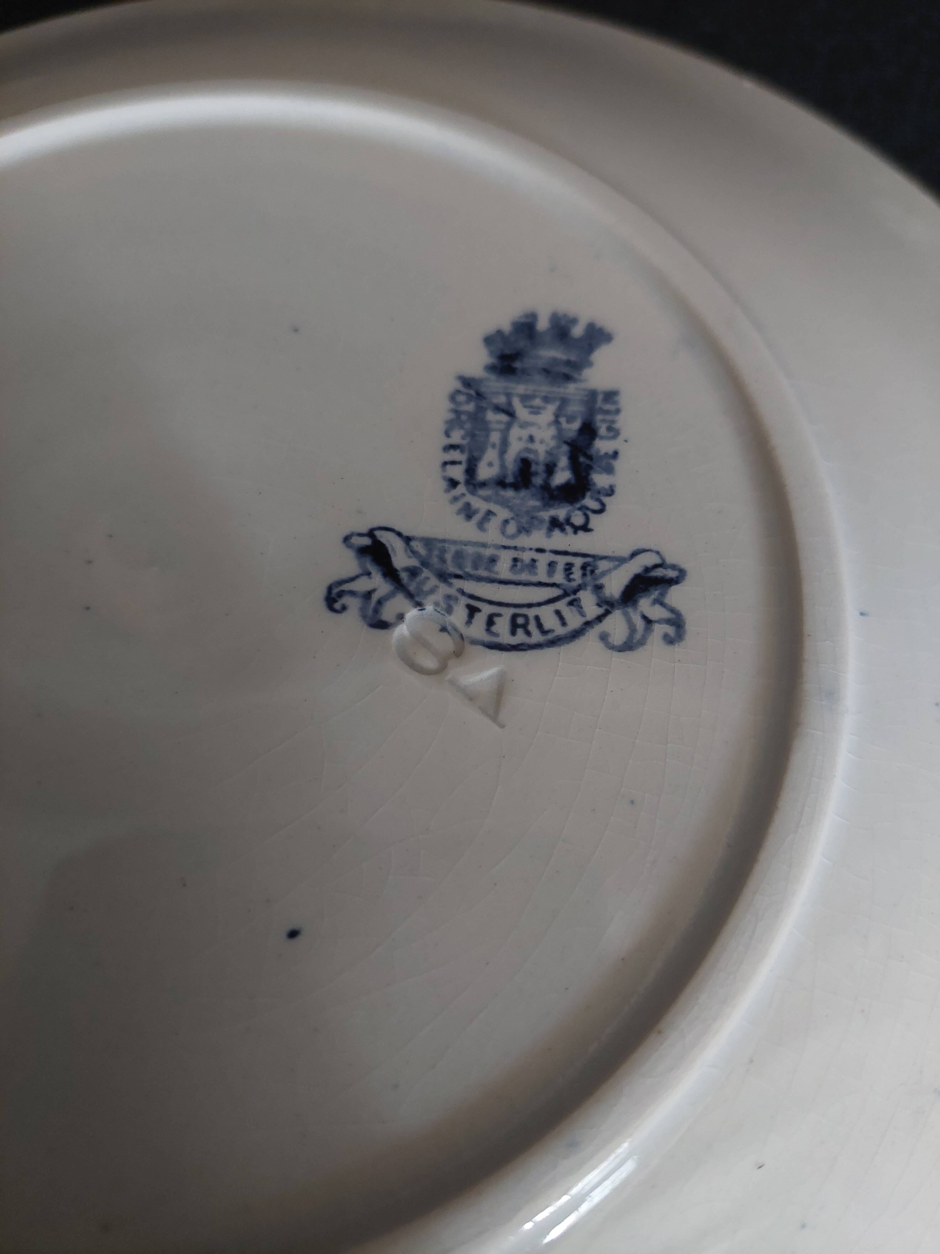 Pair of Gien iron earthenware dessert plates with Austerlitz decor