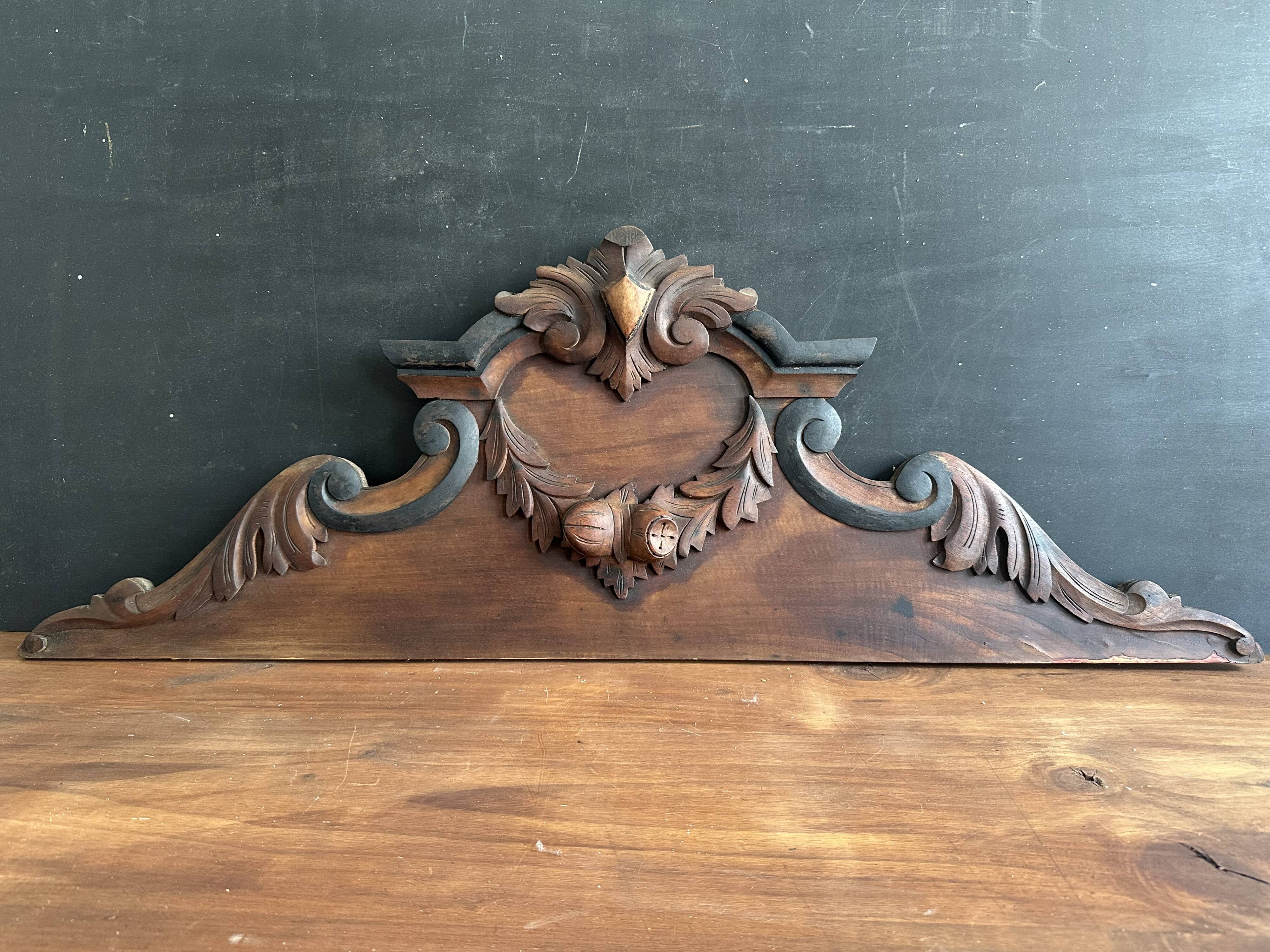 Large ancient carved wooden pediment, early 20th century