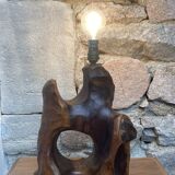 Brutalist sculptural lamp base in olive wood