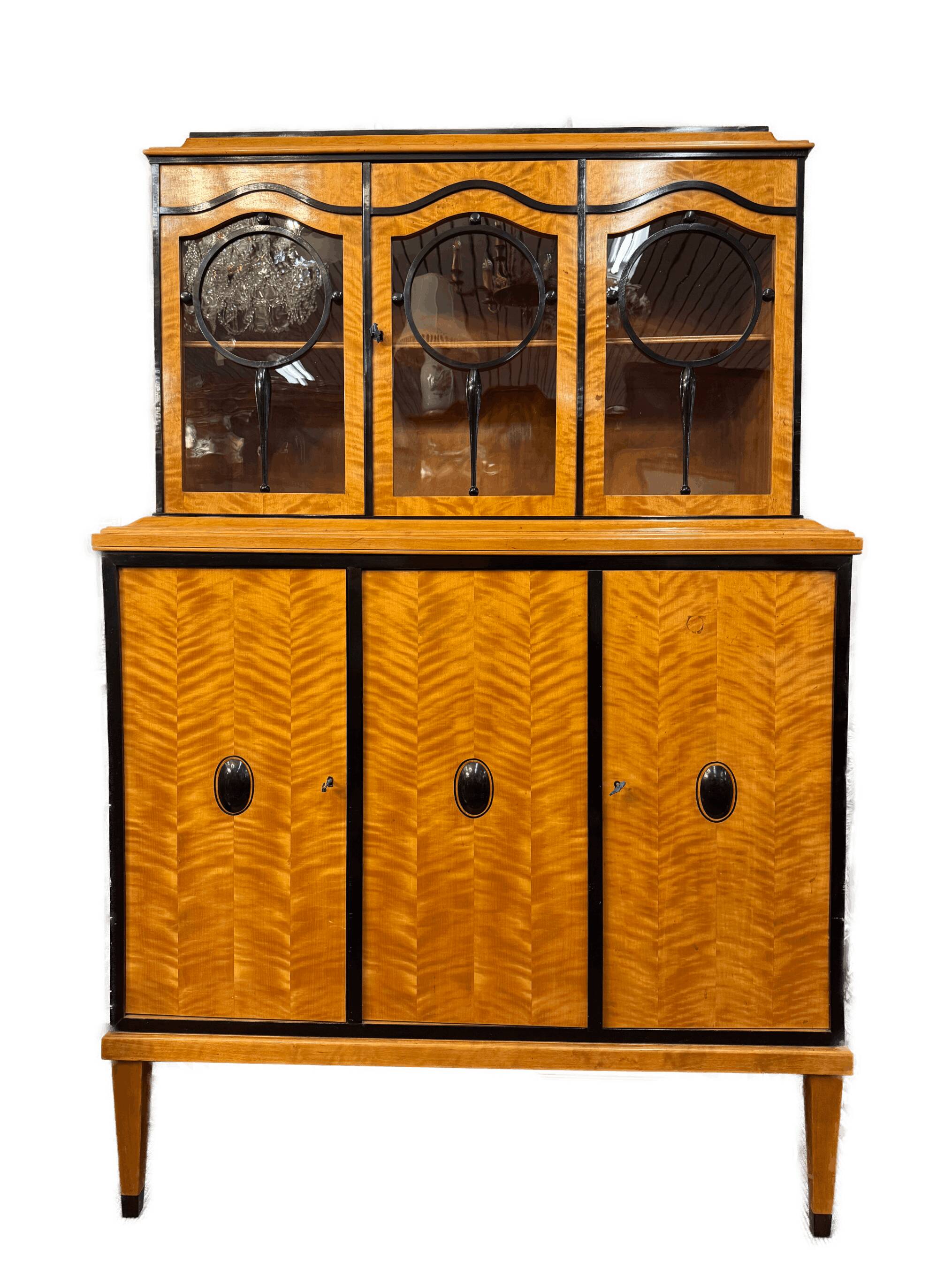 Art Deco Salon Display Cabinet, Flamed Birch Veneer, circa 1920