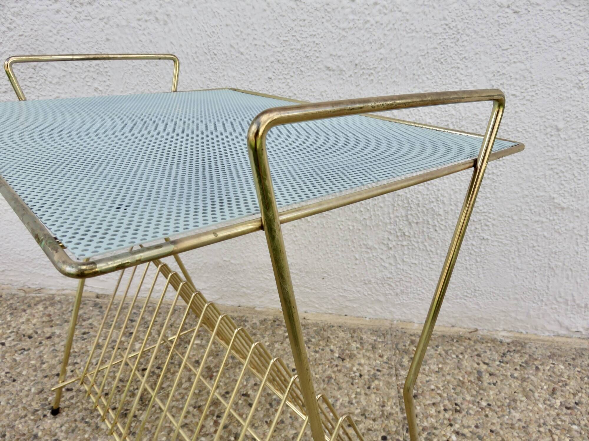 Side table for vinyl records in the style of Mathieu Mategot, perforated metal, 1960.