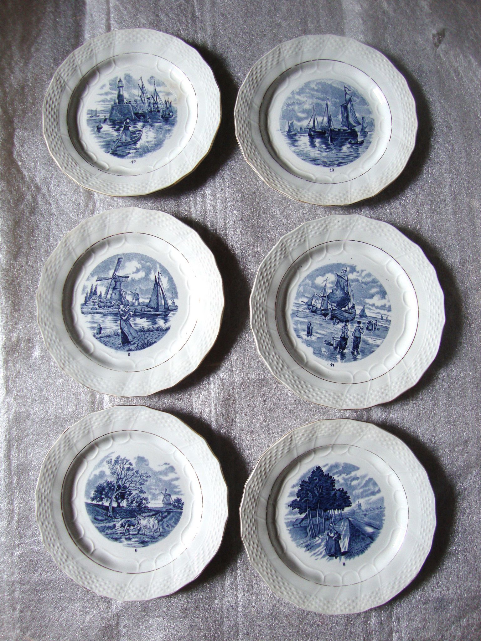 6 assiettes à dessert Moulin des loups Amage décor Delf