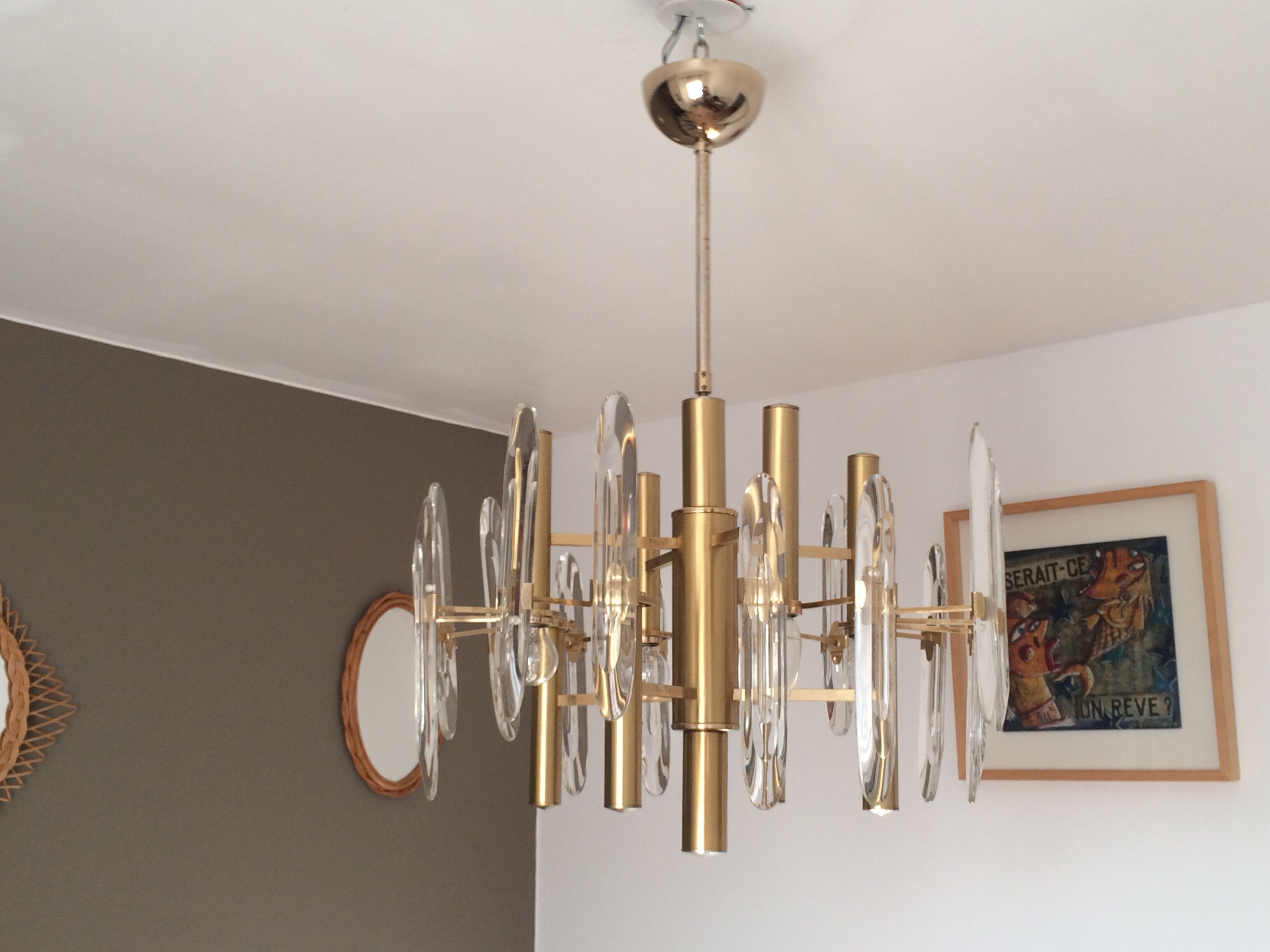 Lustre Sciolari, 1960 en acier doré et cristal