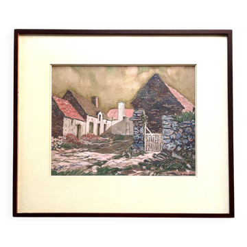 Gouache and charcoal, A hamlet in La Haye, ch. Levaché