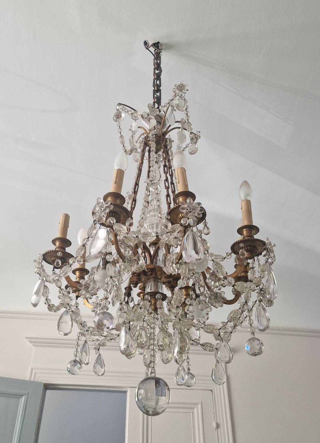 Old large chandelier with baccarat crystal tassels