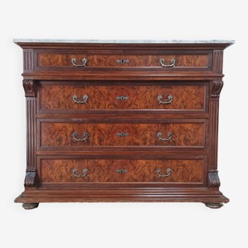 Commode Néo-Renaissance Henri II en loupe de noyer