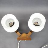 Czechoslovak wall lamp from the 1960s with Valasske Mezirici glass and a wooden base.