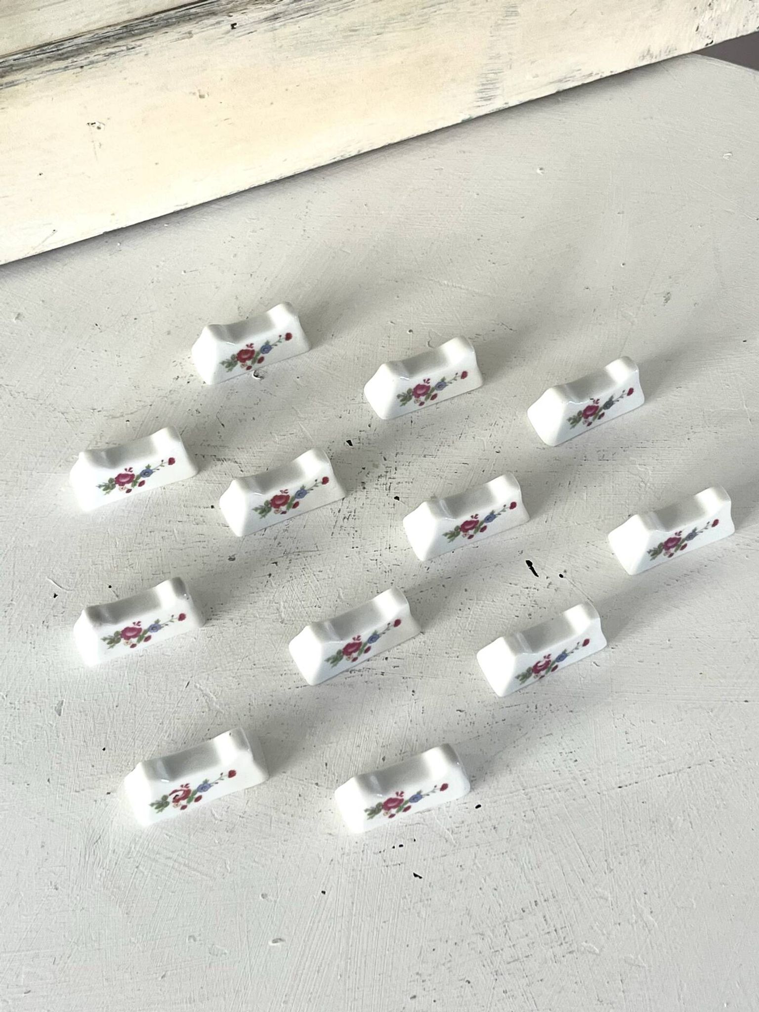 French Porcelain Knife Rests Set of 12 Floral Table Knife Holders