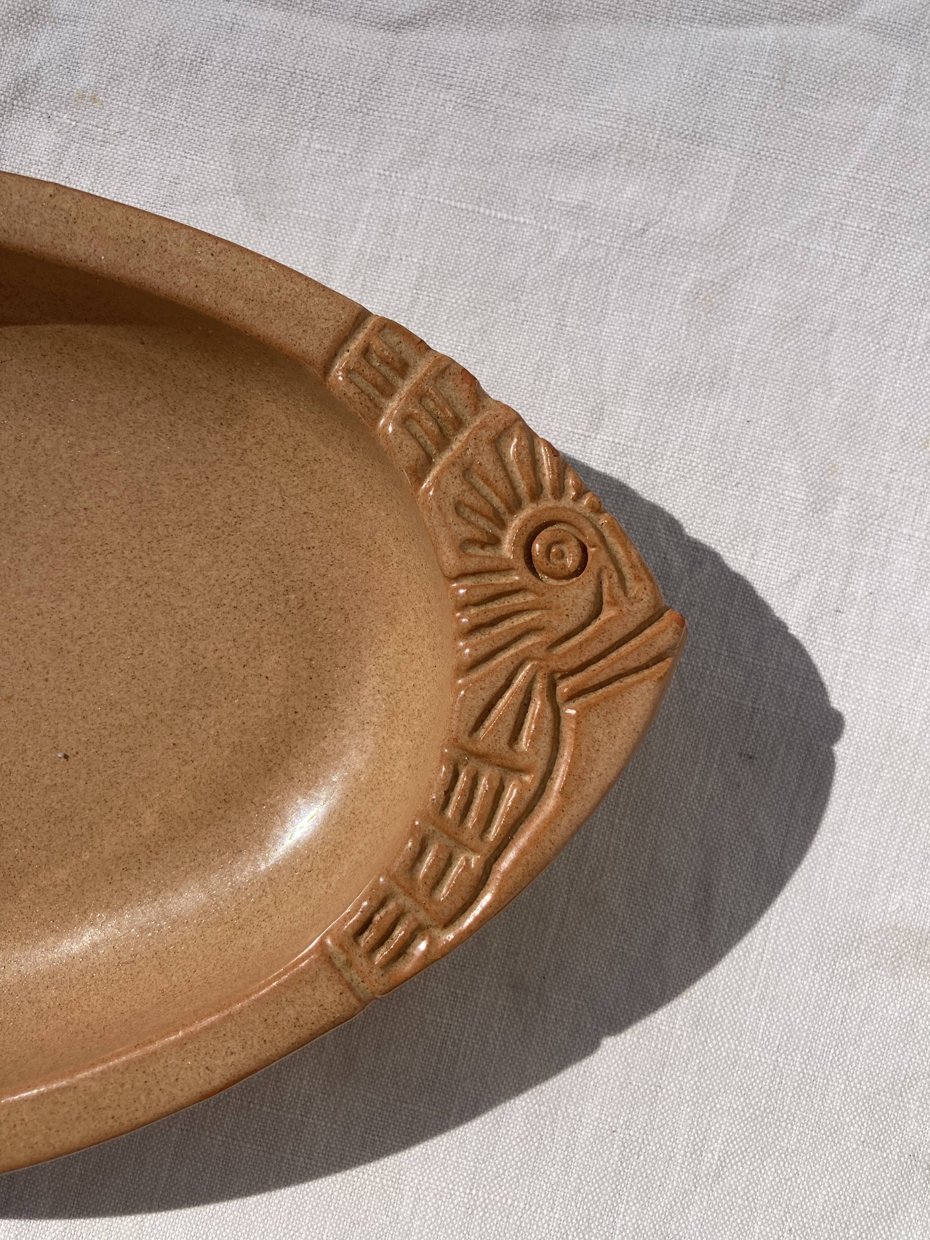 Oval brown ceramic fish dish