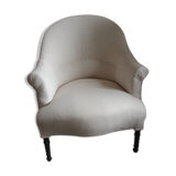 Fauteuil crapaud ancien en toile de chanvre lavée