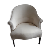 Fauteuil crapaud ancien en toile de chanvre lavée