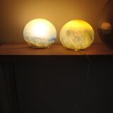 Blown glass lamps Verrerie de Vianne yellow blue marmorean glassware