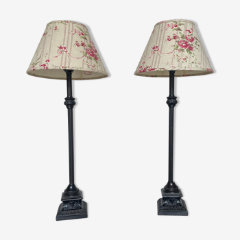 Pair of metal table lamps and shabby chic lampshade