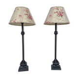 Pair of metal table lamps and shabby chic lampshade