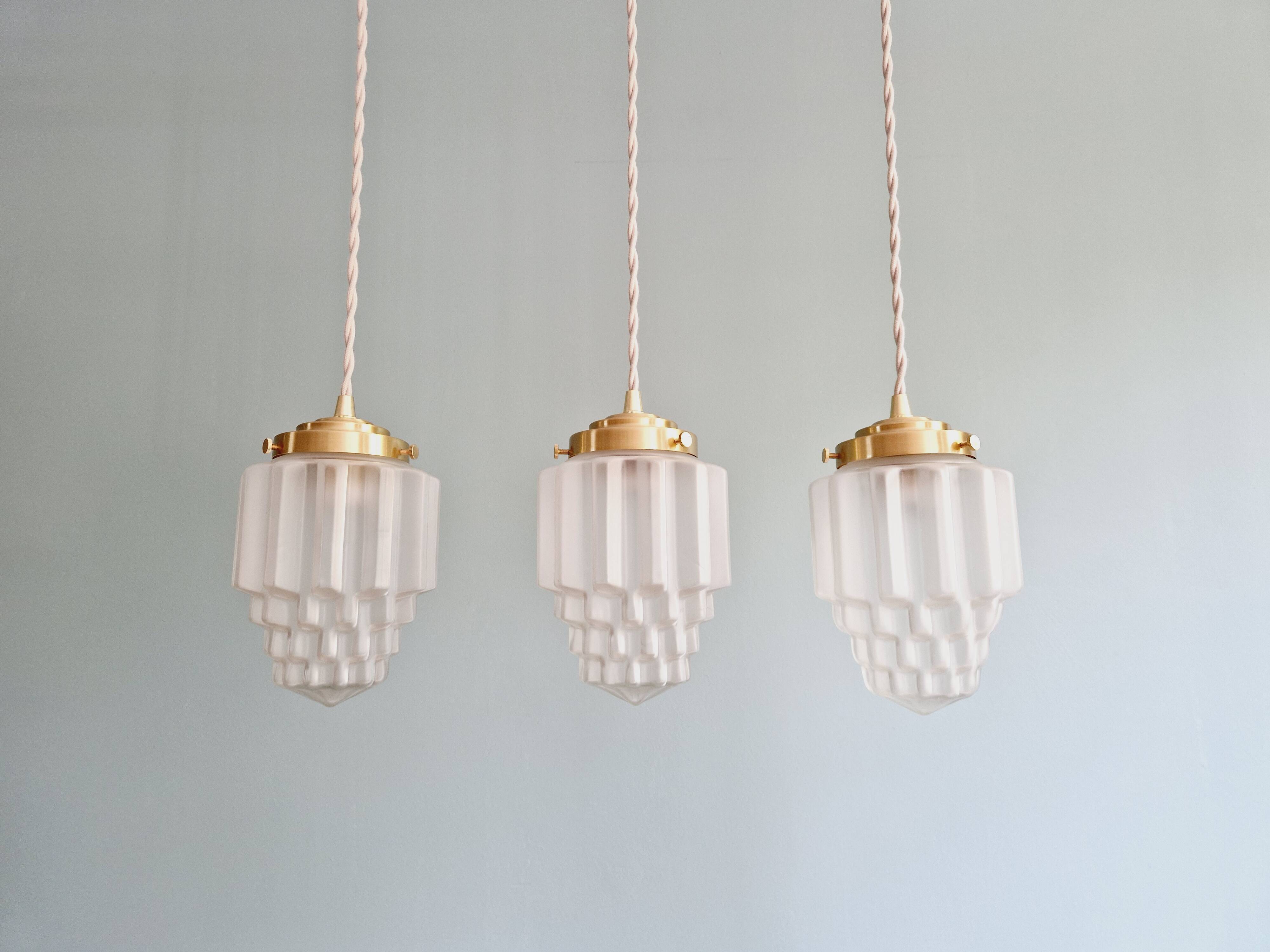 Art Deco satin glass pendant light, Skyscraper type (6 available)