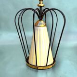 Brass suspension, black metal and striped glass attributed to Massive, 1950s.