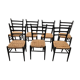 Set of 7 blackened wooden chairs, 1960s vintage