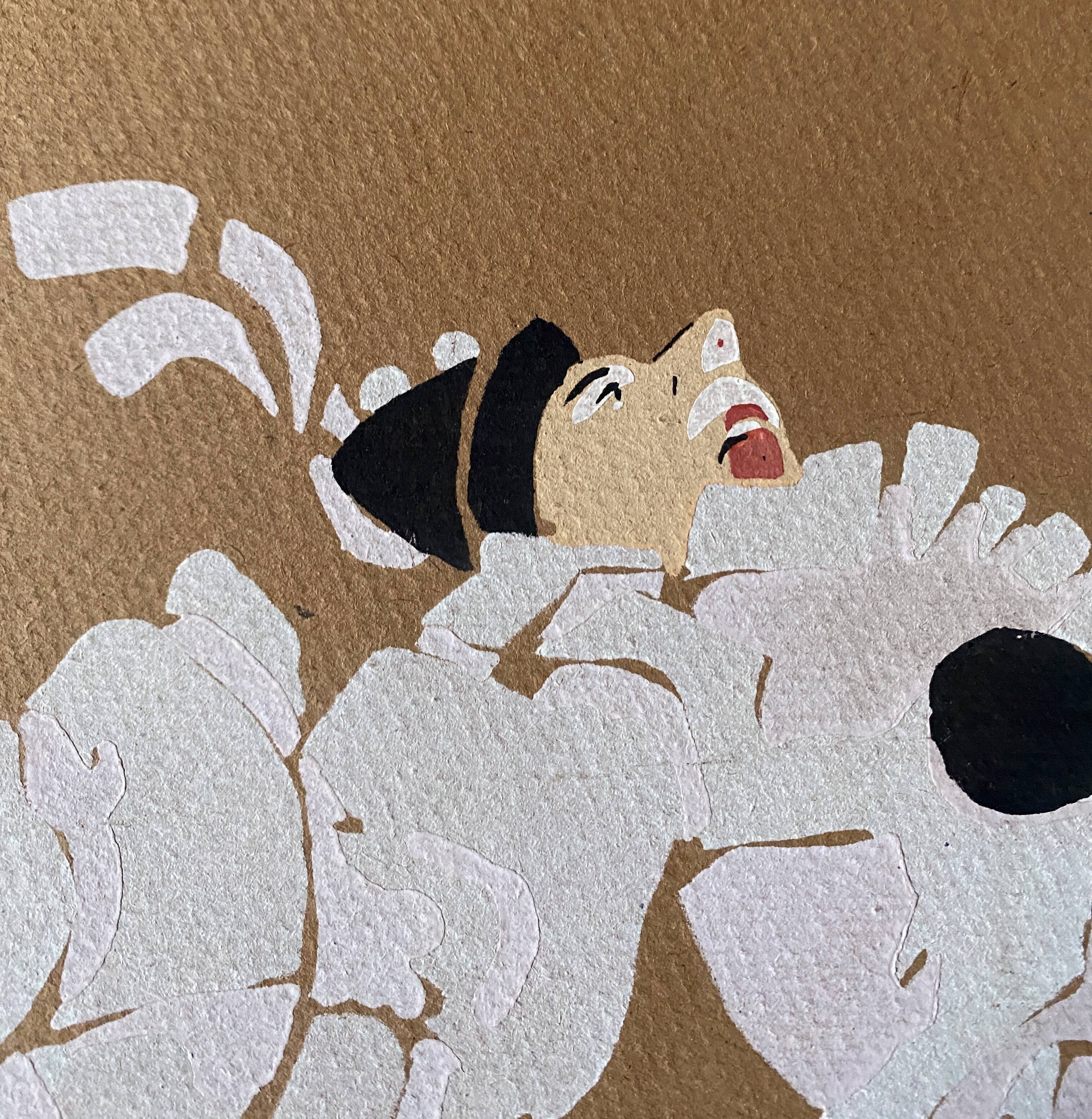 Stencil tableau "dancing harlequins" by Emile Sevelinge (19th-20th century)