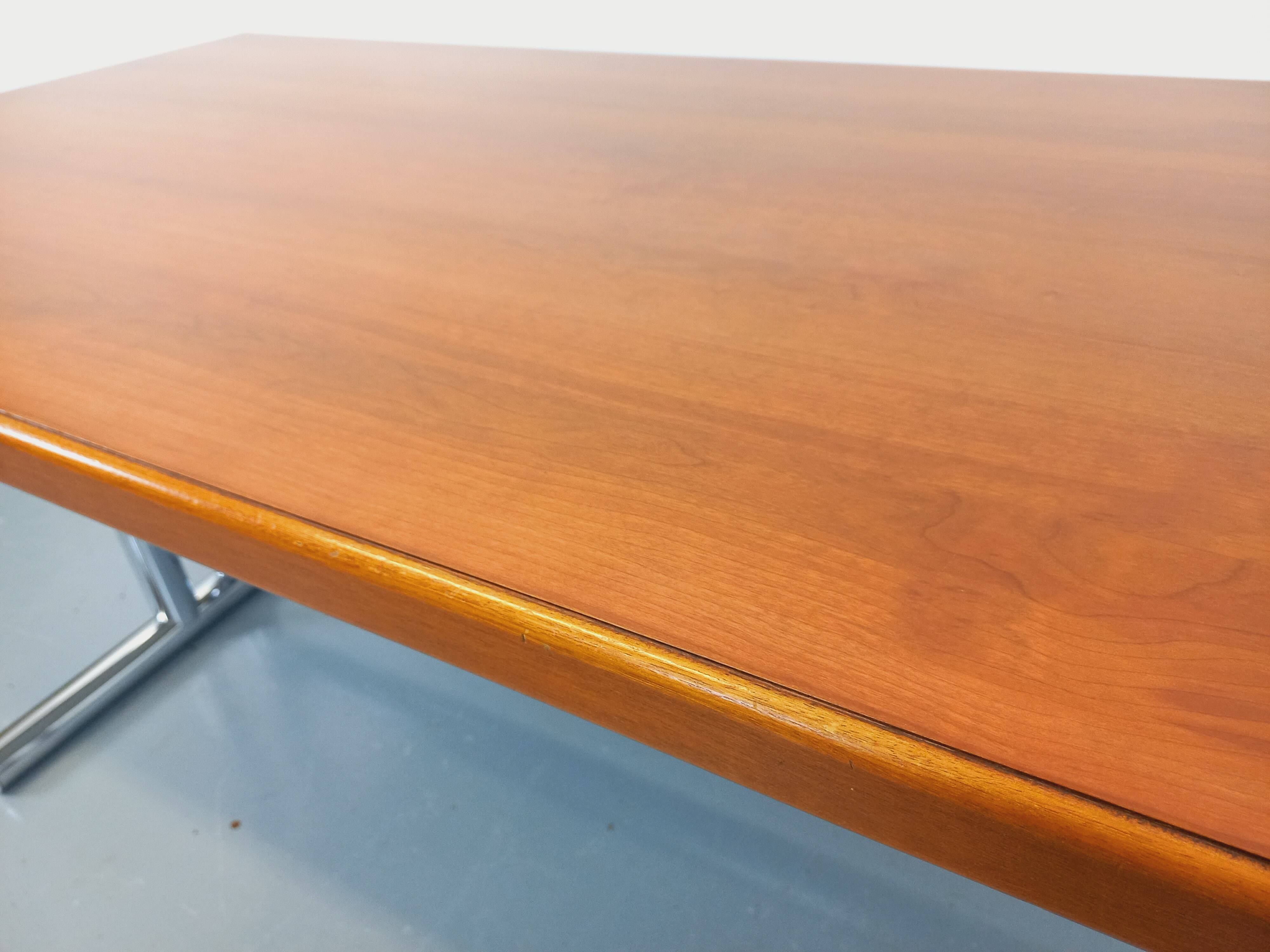 Vintage walnut and chrome metal desk from the 1970s.