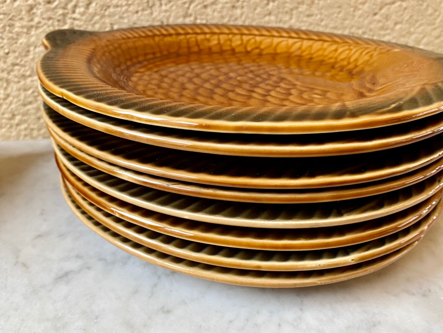 Fish service 8 ceramic plates Sarreguemines vintage 60s