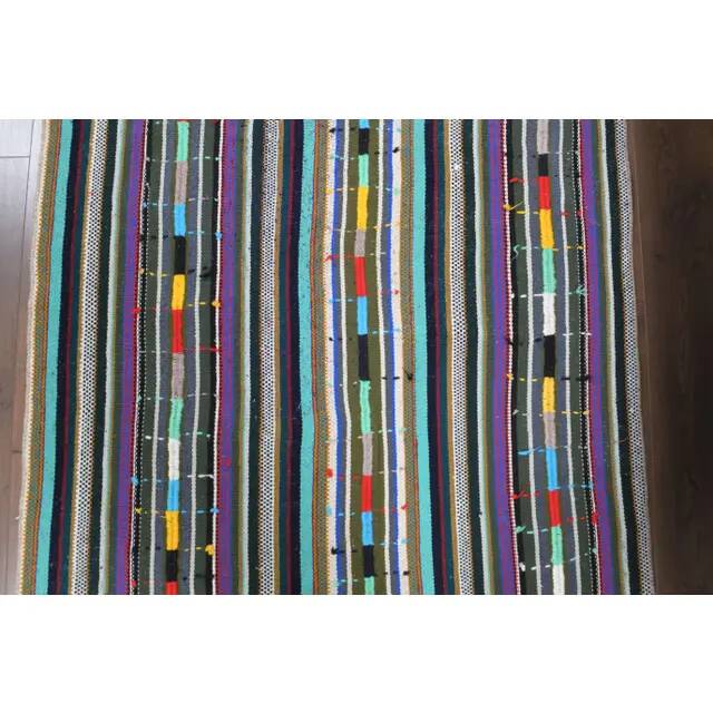 Vintage Turkish Oushak Handmade Wool Cotton White Kilim Area Rug 132x222