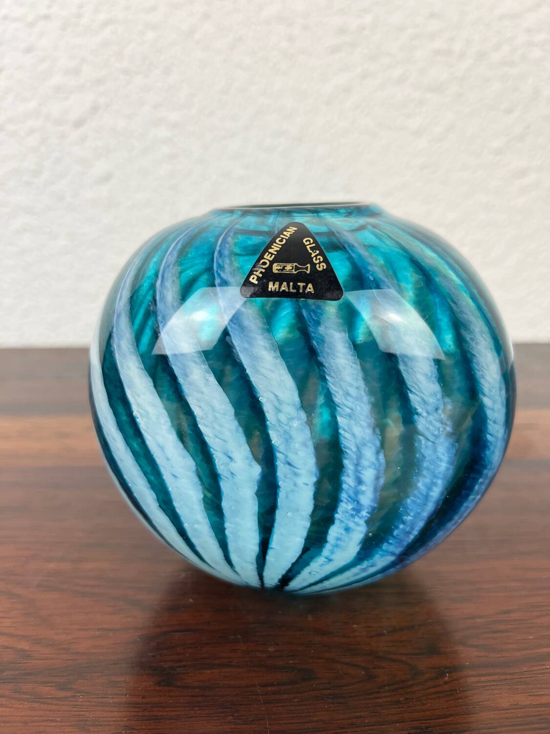 Handcrafted blue glass vase by Phoenician Glass Malta