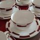 10 vintage coffee cups and 9 saucers, Salins earthenware, 1950