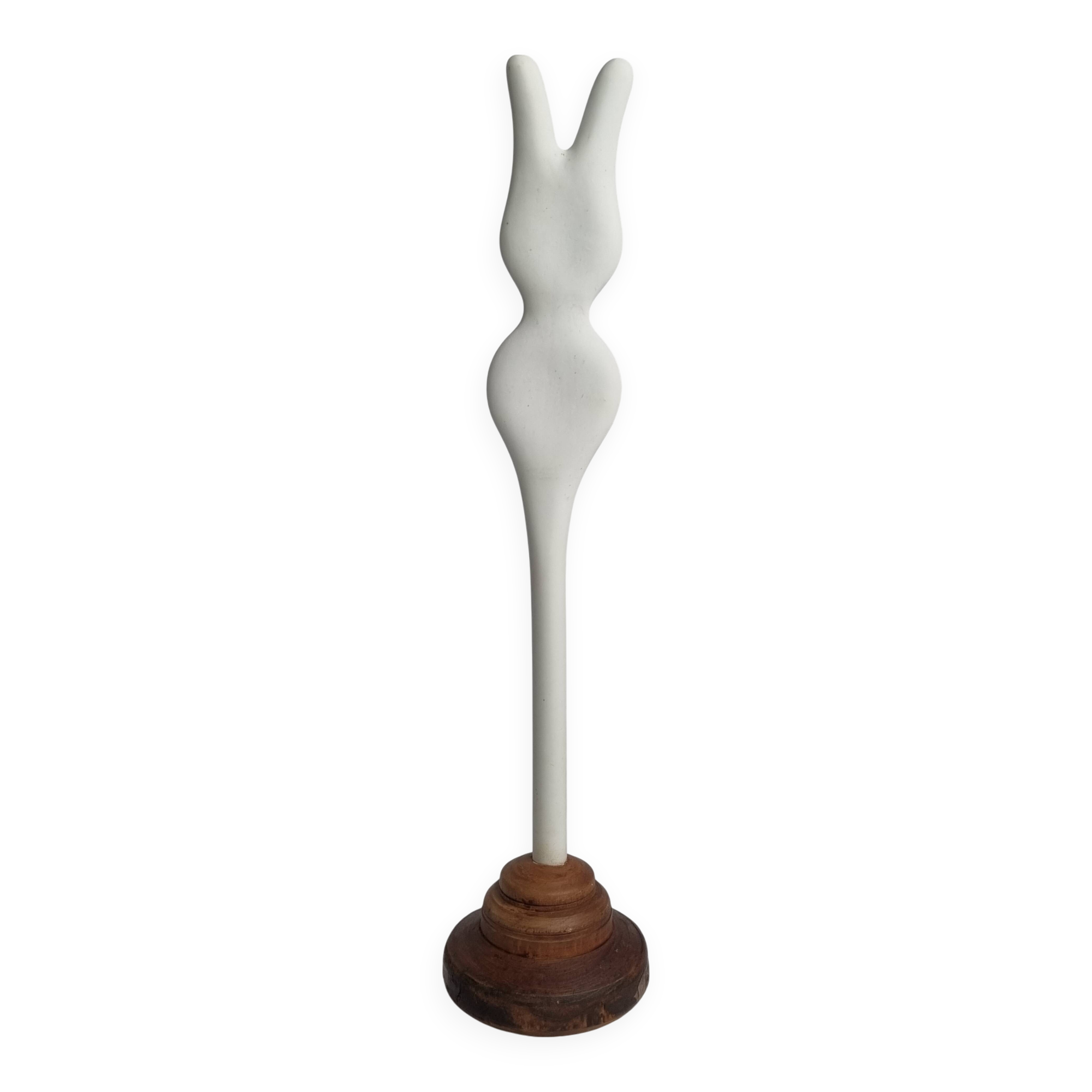 Biomorphic-inspired sculpture, on an industrial wooden base, 35 cm
