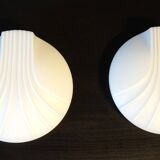 Set of 2 Hillebrand Art Deco shell opal glass wall lamps, 1960