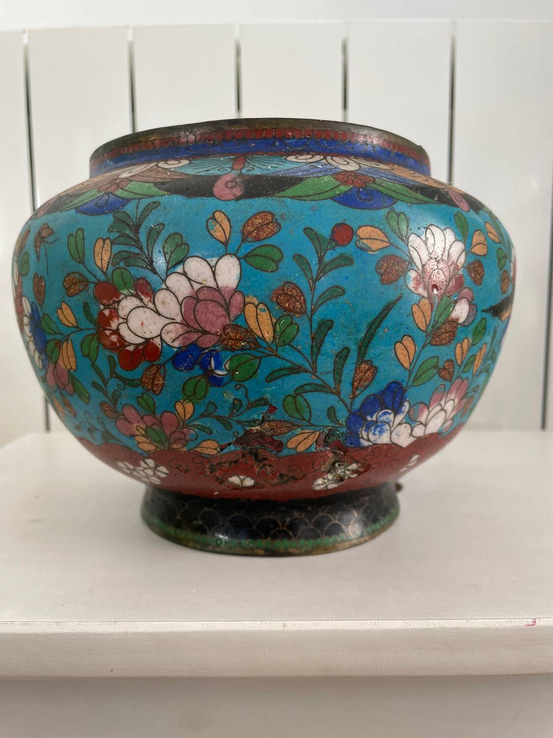 Cache-pot ancien en cloisonné, Japon, XIXe