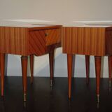 Pair of 60s veneer bedside tables with brass decorations